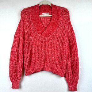 Anthropologie Knit Sweater Womens XS Pink Coral Slouchy Cozy Boho Coastal Casual